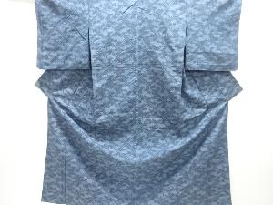 斜め格子に松模様織り出し手織り紬単衣着物